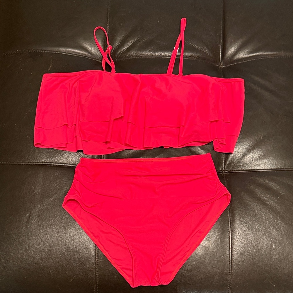Vibrant Red Off-the-shoulder Bikini Set